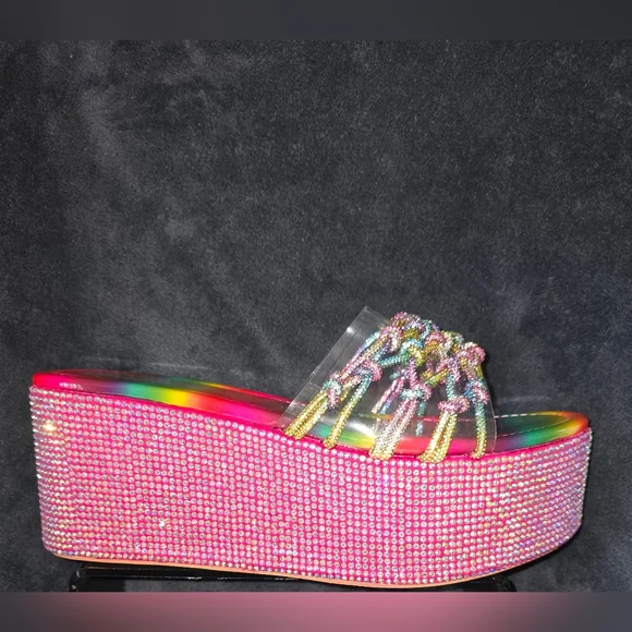 Cape Robbin Rainbow Radiance Rhinestone Platform Sandals - Picture 4 of 9